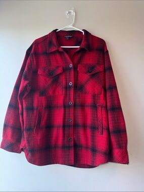 Women's Red Plaid Utility Shacket Jacket